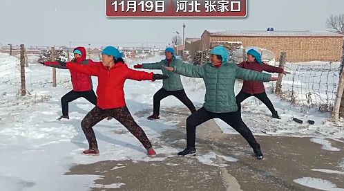 河北5名老人雪地练瑜伽现场大秀一字马不愧为中国瑜yl6809永利伽第一村(图1)