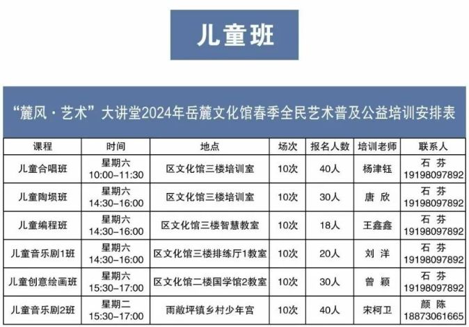 2024长沙岳yl6809永利麓文化馆公益培训有什么课程？（课程表＋介绍）(图2)